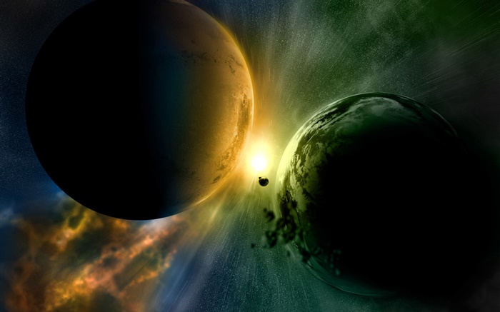 Una colisión inminente de dos planetas, la luz Fondos de pantalla, imagen