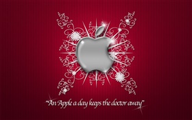 logotipo de la manzana, flores, fondo rojo HD fondos de pantalla