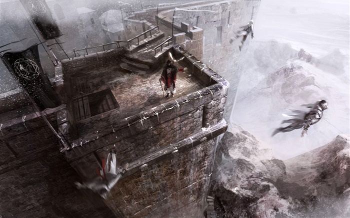 Assassins Creed, saltando fuera del castillo Fondos de pantalla, imagen