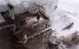 Assassins Creed, saltando fuera del castillo HD fondos de pantalla