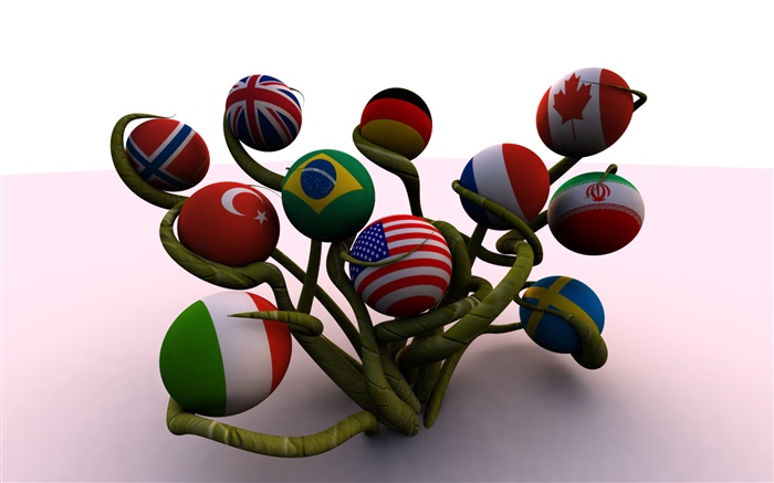 en forma de banderas de bolas, árbol, 3D creativa Fondos de pantalla, imagen