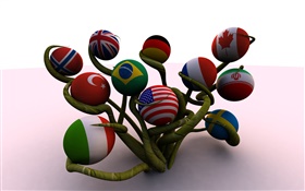 en forma de banderas de bolas, árbol, 3D creativa HD fondos de pantalla