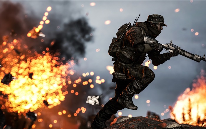 Battlefield 4, soldados, rifle, correr, fuego Fondos de pantalla, imagen