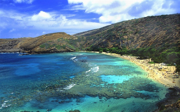 Playa, mar, gente, Hawai, EE.UU. Fondos de pantalla, imagen