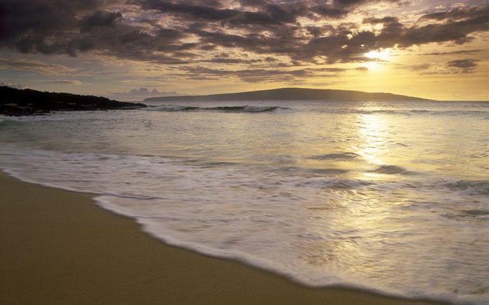 Playa, mar, puesta del sol, nubes Fondos de pantalla, imagen