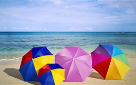 Playa, sombrillas, colorido, verano HD fondos de pantalla