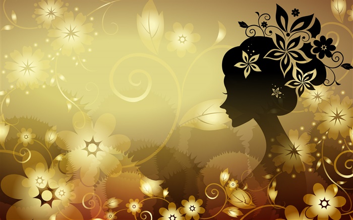 Hermoso fondo, vector de la muchacha joven, flores Fondos de pantalla, imagen