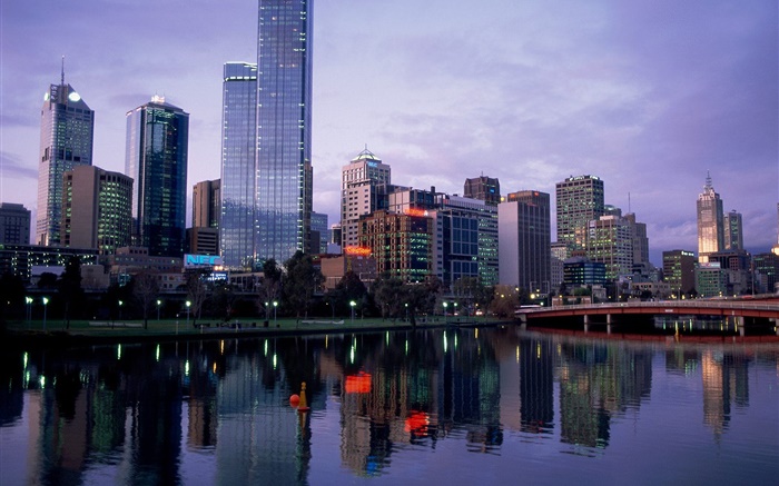Hermosa ciudad, oscuridad, río, puente, edificios, Australia Fondos de pantalla, imagen