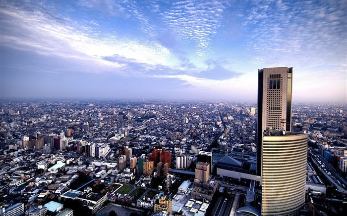 Hermosa ciudad, vista desde arriba, rascacielos, cielo azul, nubes Fondos de pantalla, imagen