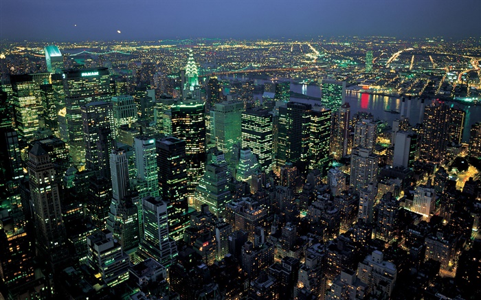 Hermosa ciudad de la noche, las luces, vista desde arriba, Nueva York, EE.UU. Fondos de pantalla, imagen