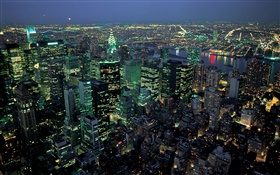 Hermosa ciudad de la noche, las luces, vista desde arriba, Nueva York, EE.UU.
