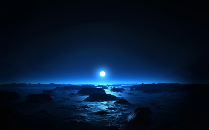la noche, el mar, la costa, la luna, el estilo azul hermoso Fondos de pantalla, imagen