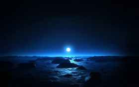 la noche, el mar, la costa, la luna, el estilo azul hermoso