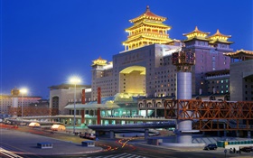 Beijing West estación de tren, noche, ciudad, luces, China HD fondos de pantalla