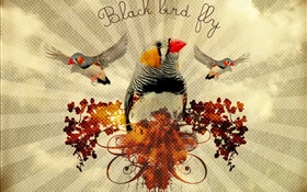 mosca pájaro negro, diseño de arte creativo