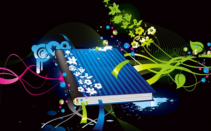 libro de tapa azul, flores verdes, diseño del vector Fondos de pantalla, imagen