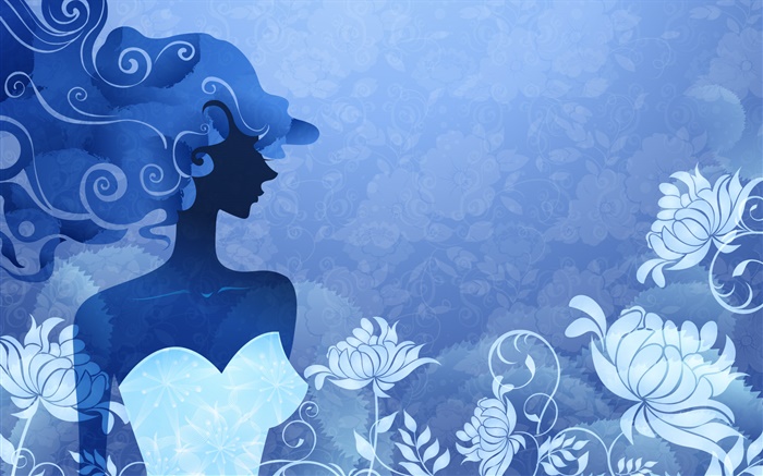 azul estilo, vector chica de moda, flores Fondos de pantalla, imagen