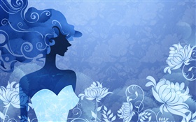 azul estilo, vector chica de moda, flores HD fondos de pantalla