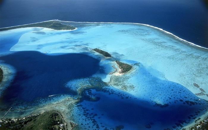 Bora Bora, Polinesia Francesa, recurso, playa, mar, vista desde arriba Fondos de pantalla, imagen