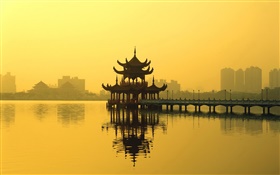 paisaje chino, un pabellón, lago, oscuridad HD fondos de pantalla