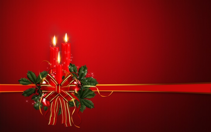 Con temas de Navidad, cinta, velas, fondo rojo Fondos de pantalla, imagen