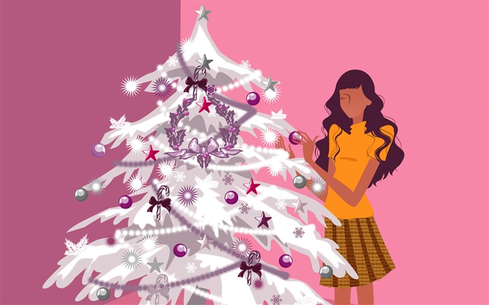 árbol de navidad y muchacha, diseño del vector Fondos de pantalla, imagen