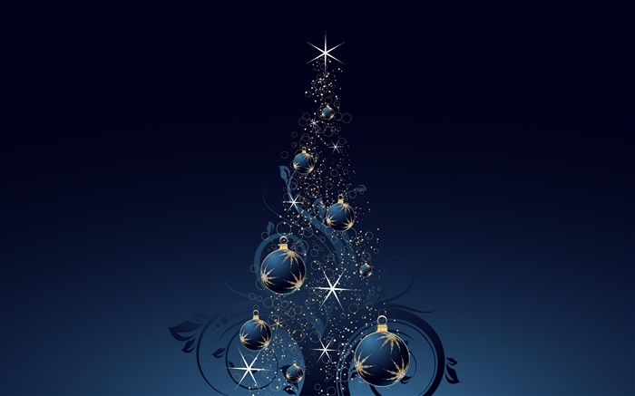 Árbol de Navidad, bolas, estrellas, estilo de color azul oscuro, vector Fondos de pantalla, imagen