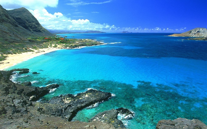 Costa, mar azul y el cielo, Hawai, EE.UU. Fondos de pantalla, imagen