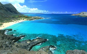 Costa, mar azul y el cielo, Hawai, EE.UU.