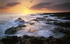 Costa, mar, puesta del sol, sol HD fondos de pantalla