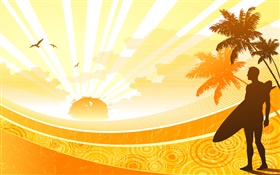 Costa,, palmeras, sol, hombre, diseño tropical vector HD fondos de pantalla