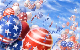 Globos de colores, fiesta, cielo, bandera americana HD fondos de pantalla