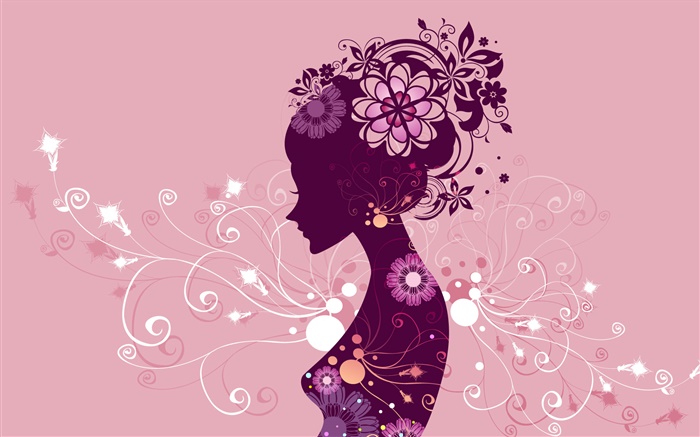 El diseño creativo, vector chica, flores, fondo de color rosa Fondos de pantalla, imagen