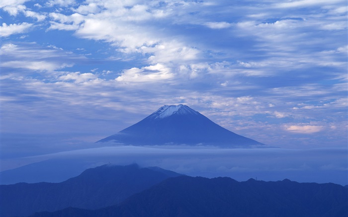 Amanecer, estilo azul, nubes, Monte Fuji, Japón Fondos de pantalla, imagen