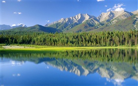 Lago perro, montañas, bosques, el Parque Nacional de Kootenay, Columbia Británica, Canadá HD fondos de pantalla