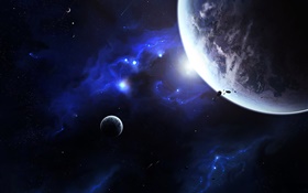 Tierra y la luna, el espacio, la luz azul HD fondos de pantalla