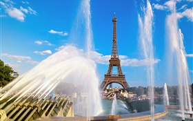 Torre Eiffel, Francia, París, fuente, agua HD fondos de pantalla