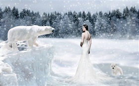 chica de la fantasía y los osos polares, frío HD fondos de pantalla