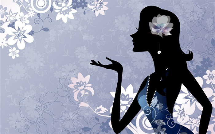 Moda vector chica, flores, fondo azul Fondos de pantalla, imagen