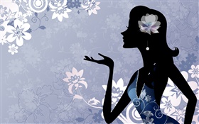Moda vector chica, flores, fondo azul HD fondos de pantalla
