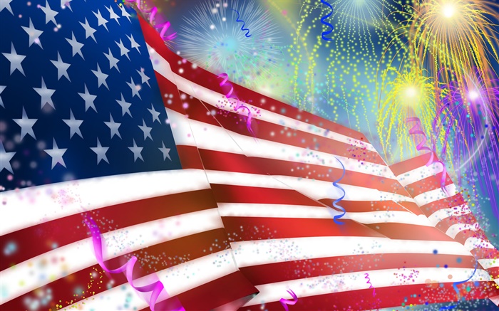 Fuegos artificiales, bandera americana, diseño de arte Fondos de pantalla, imagen