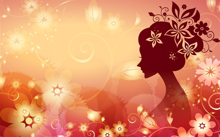 Flores de fondo, vector de la muchacha, estilo de naranja Fondos de pantalla, imagen