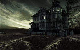 Castillo del fantasma, noche, árboles, diseño creativo HD fondos de pantalla