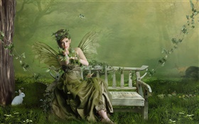 chica de fantasía mariposa verde