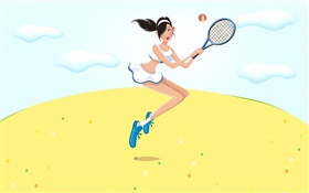 Muchacha feliz que juega tenis, verano, vector fotos