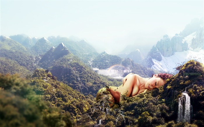 chica enorme, dormir en las montañas, el diseño creativo Fondos de pantalla, imagen