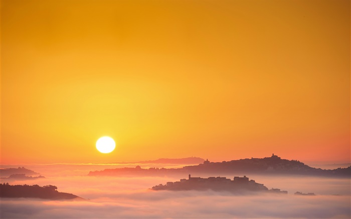 Italia, la salida del sol, sol, niebla, por la mañana, la ciudad Fondos de pantalla, imagen
