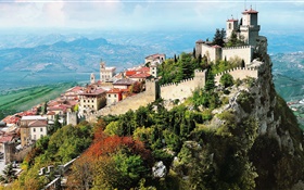 Italia, ciudad, montaña, ciudad, castillo, acantilado HD fondos de pantalla