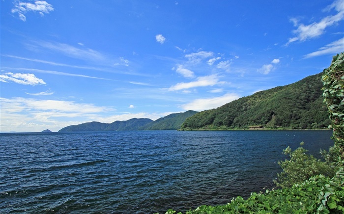 Japón Hokkaido paisaje, costa, mar, islas, cielo azul Fondos de pantalla, imagen