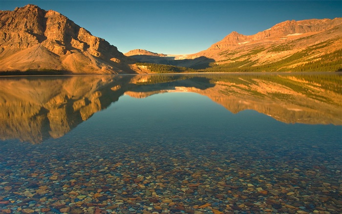 Lago, agua clara, montaña, sol, atardecer Fondos de pantalla, imagen